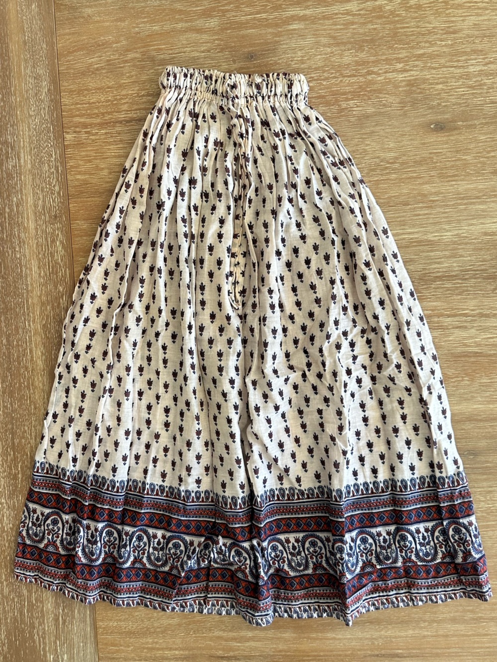 Bohemian Printed Midi Skirt in Cream, Rust and Navy